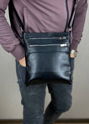 Мужская кожаная сумка планшетка через плечо черная Double Up No Brand (258662337)