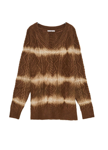 Коричневий пуловер,коричневий в візерунки, Pull & Bear