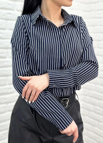Темно-синяя кэжуал рубашка в полоску Fashion Girl с длинным рукавом