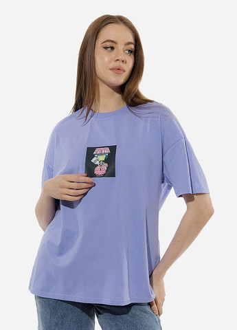 Сиреневая летняя женская футболка оверсайз цвет сиреневый цб-00219242 Yuki