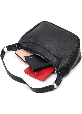 Акуратна шкіряна сумка жіноча напівкруглого формату з однією ручкою 22411 Чорна Vintage (276457595)