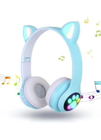 Навушники бездротові Cat Ear VZV-23M Bluetooth з RGB підсвіткою і котячими вушками Бірюзові No Brand (275399125)