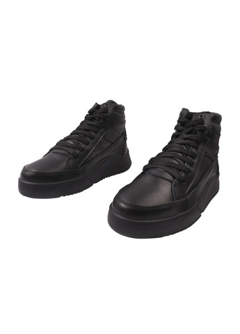 Чорні черевики чоловічі з натуральної шкіри, на шнурівці, чорні, Visazh 182-21/22ZHC
