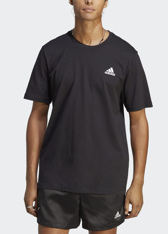 Чорна футболка з вишитим логотипом essentials adidas