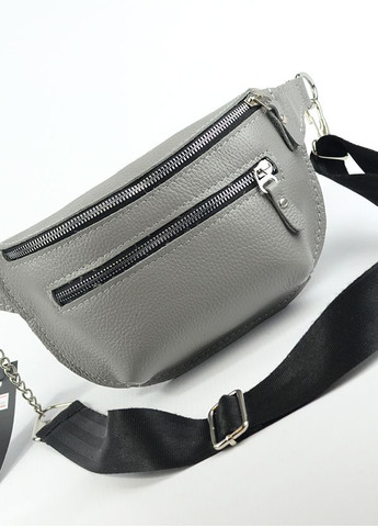Серая женская кожаная нагрудная сумочка бананка на плечо, маленькая поясная сумка из натуральной кожи Serebro (266914626)