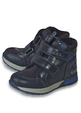 Темно-синие повседневные осенние детские демисезонные ботинки для мальчика утепленные на флисе 5602 21-13,5см 23-15см 25-16см Сказка