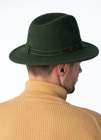 Шляпа федора мужская с ремешком фетр зеленая LuckyLOOK 653-307 (265224774)