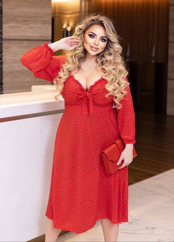 Красное коктейльное платье Украина в горошек