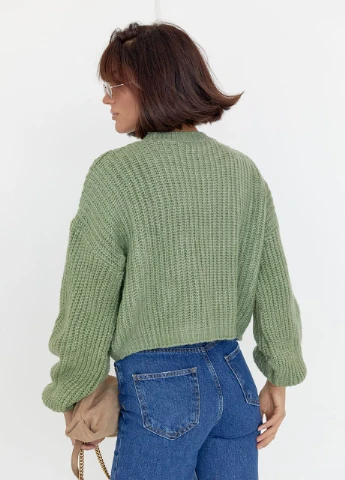 Мятный демисезонный короткий вязаный джемпер oversize Lurex