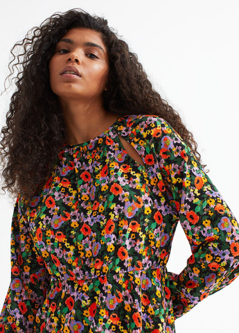 Комбінована повсякденний плаття з крепу з вирізом H&M з квітковим принтом