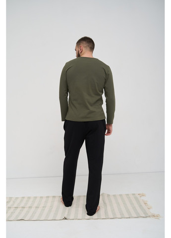 Піжама чоловіча COTTON BASIC лонгслів хакі + штани прямі чорні Handy Wear (275933818)
