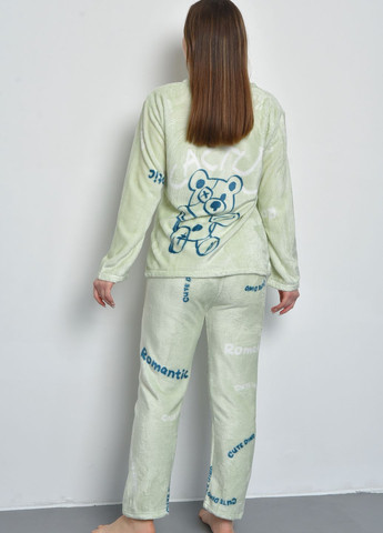 Салатовая зимняя пижама детская для подростка плюшевая салатового цвета Let's Shop