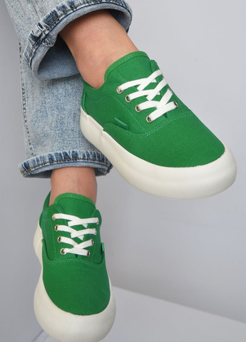 Женские зеленые осенние кеды Let's Shop на шнурках - фото