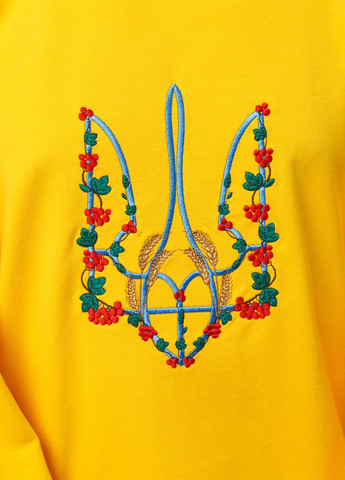 Чоловічий лонгслів оверсайз з вишивкою "Тризуб Червона калина" жовтий Мальви українська символіка жовтий повсякденні, кежуали двунитка