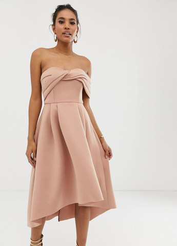 Світло-коричнева сукня міді вечірня пишна Asos