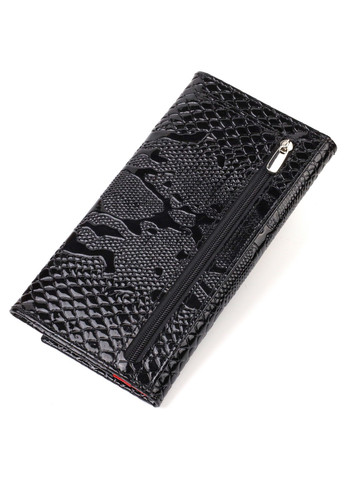 Елегантний лакований гаманець для жінок із натуральної фактурної шкіри з тисненням під рептилію 21826 Чорний Canpellini (259874135)