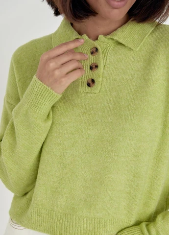 Женская вязаная кофта-поло в стиле oversize - салатовый Lurex (265842173)