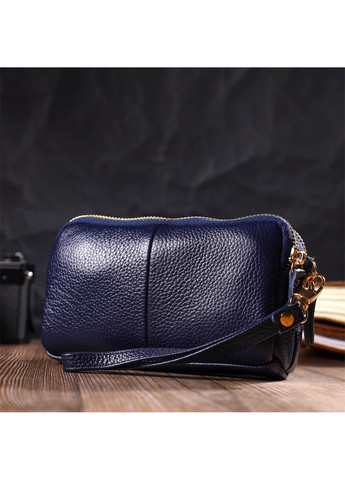 Компактний жіночий клатч на два відділення з натуральної шкіри 22089 Синій Vintage (260360871)