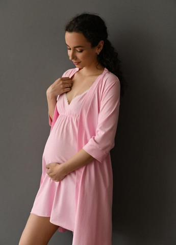 Розовый хлопковый халат для беременных и кормящих мам на запах Мамин Дом (269340578)