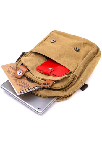 Удобная сумка-рюкзак в стиле милитари с двумя отделениями из плотного текстиля 22166 Песочный Vintage (267925289)