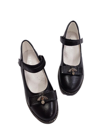 Черные туфли для девочки в черном цвете кожаная стелька на низком каблуке Модняшки