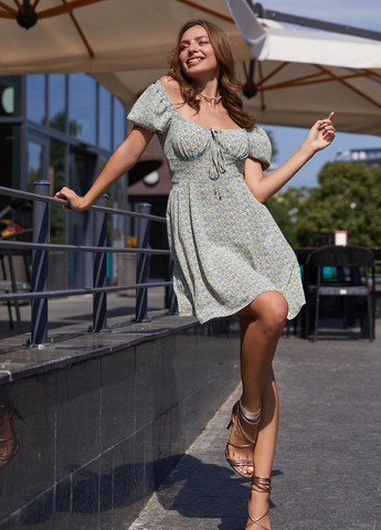 Оливковое повседневный летнее платье цвета оливки с красивым цветочным принтом Jadone Fashion