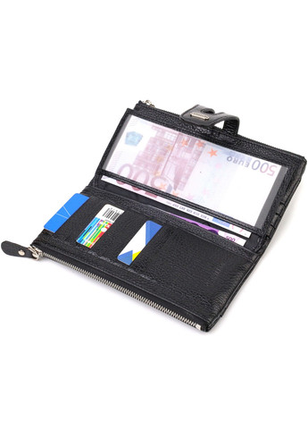 Класичний жіночий гаманець із зручним функціоналом із натуральної шкіри 21717 Чорний Canpellini (259815771)