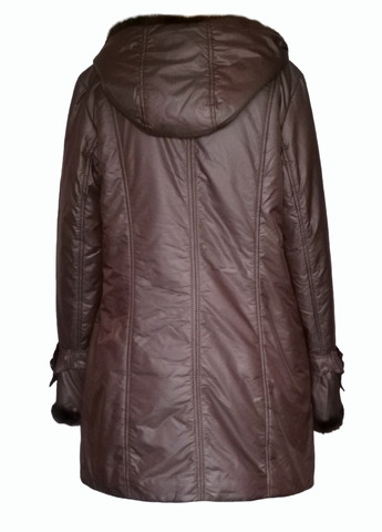 Коричневая демисезонная куртка демисезонная женская длинная с капюшоном и мехом норки City Classic