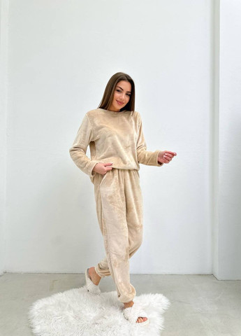 Бежевая женская пижама махра No Brand