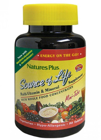 Nature's Plus Source Of Life, Multi-Vitamin & Mineral Supplement with Whole Food Concentrates 90 Mini Tabs Natures Plus (256724382)
