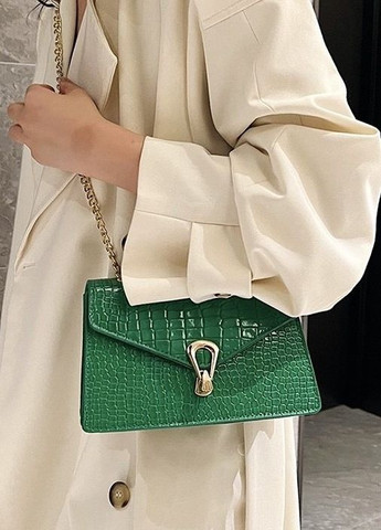 Женская классическая сумка 3120-6585 через плечо кросс-боди на цепочке рептилия зеленая No Brand (276070756)