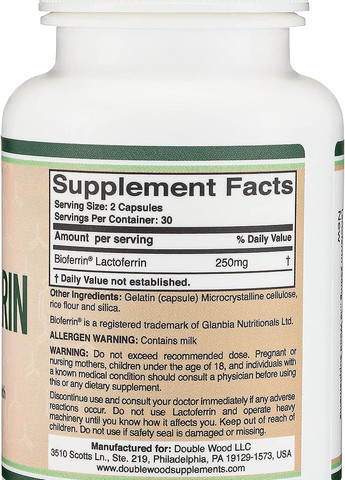 Лактоферрин Double Wood Lactoferrin 250 mg, 60 capsules Double Wood Supplements (263348344)