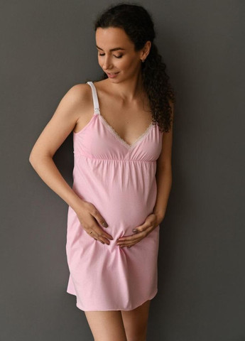Нічна сорочка для вагітних і годуючих мам рожева на еластичних бретелях з бавовняного трикотажу Мамин Дом (268983691)