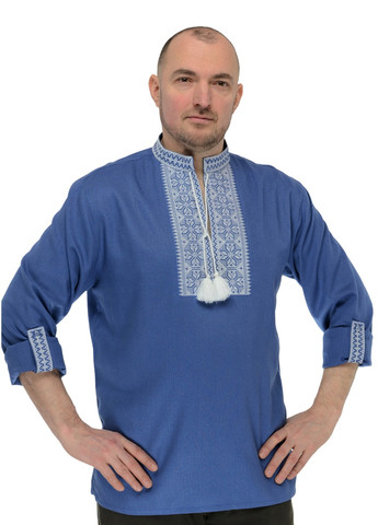 Вышиванка мужская из льна Модерн (голубой с белой вышивкой) Golfstream (257659190)