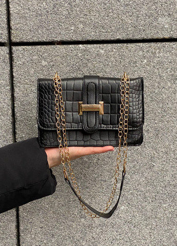 Женская сумка через плечо кросс-боди на цепочке рептилия черная No Brand (274074226)