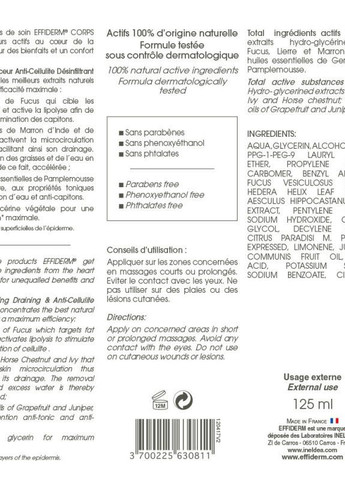 ГЕЛЬ АНТИЦЕЛЮЛИТНЫЙ ДРЕНАЖНЫЙ ДЛЯ ПОХУДЕНИЯ, 125 МЛ EffiDerm антицеллюлит, для похудения, улучшение кровообращения, для массажа, от растяжек, коррекция фигуры, для упругости, подтягивающее, лечение (274131015)