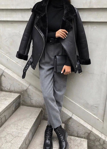 Дубленка Авиатор косуха черная с черным мехом No Brand (263931892)