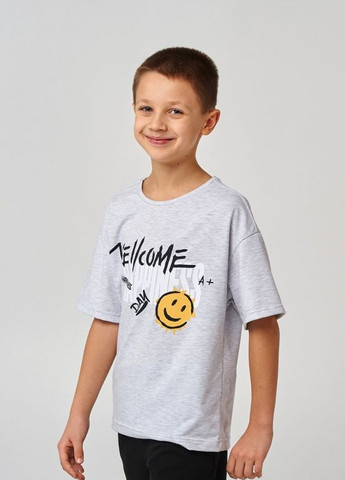 Сіра дитяча футболка | 95% бавовна | демісезон |122, 128, 134, 140 | легкість та комфорт сірий меланж Smil