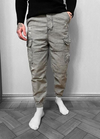 Світло-сірі чоловічі джинси карго на манжетах No Brand (262088743)