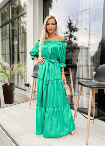 Зелена женское длинное платье с рукавом зеленого цвета р.2xl/3xl 386977 New Trend
