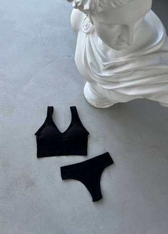 Черный демисезонный женский базовый комплект нижнего белья No Brand