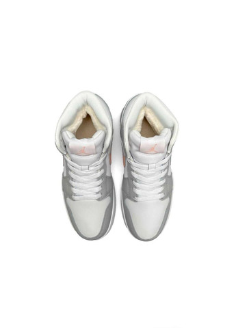 Серые зимние кроссовки женские, вьетнам Nike Air Jordan 1 Retro High Gray White Pink Fur
