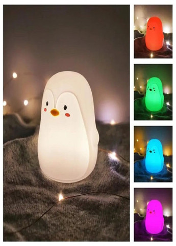 Силиконовый ночник Пингвин с сенсорным управлением 7 цветов аккумуляторный No Brand (266041282)
