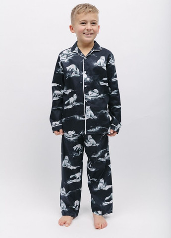 Серая всесезон пижама детская унисекс 6878 рубашка + брюки Cyberjammies Atlas