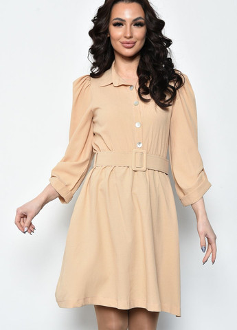 Бежевое кэжуал платье женское бежевого цвета с ремешком баллон Let's Shop однотонное