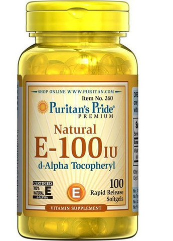 Puritan's Pride Vitamin E-100 IU 100% Natural 100 Softgels Puritans Pride (257561317)