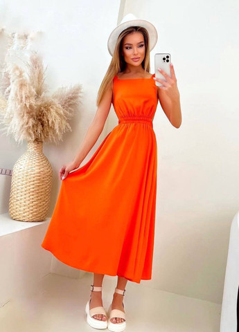 Оранжевое повседневный платье клеш Garna однотонное