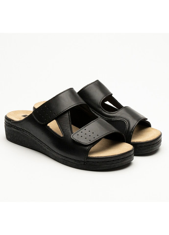 Черные шлепанцы женские кожаные nora ii, black Leon