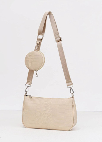 Женская классическая сумка багет с кошельком рептилия T-132 бежевая No Brand (276457667)