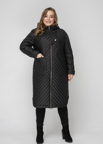 Черный демисезонный Демисезонное пальто с капюшоном большого размера DIMODA